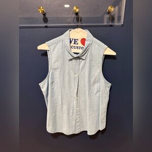 J. Crew Light Blue Sleeveless Chambray Button-Front Shirt